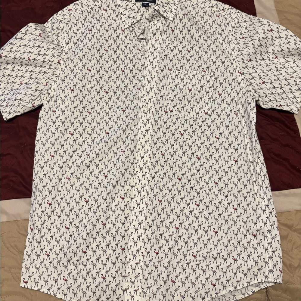 Club Room Flamingo Short Sleeve Button Down - Size Small
